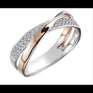 925 Sterling Silver White Sapphire Cross RoseGold Ring